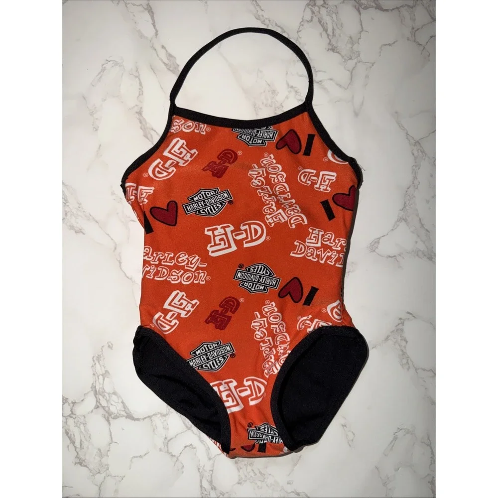 Harley Davidson Motorcycles Girls 3T Reversible Swimsuit Black Multi